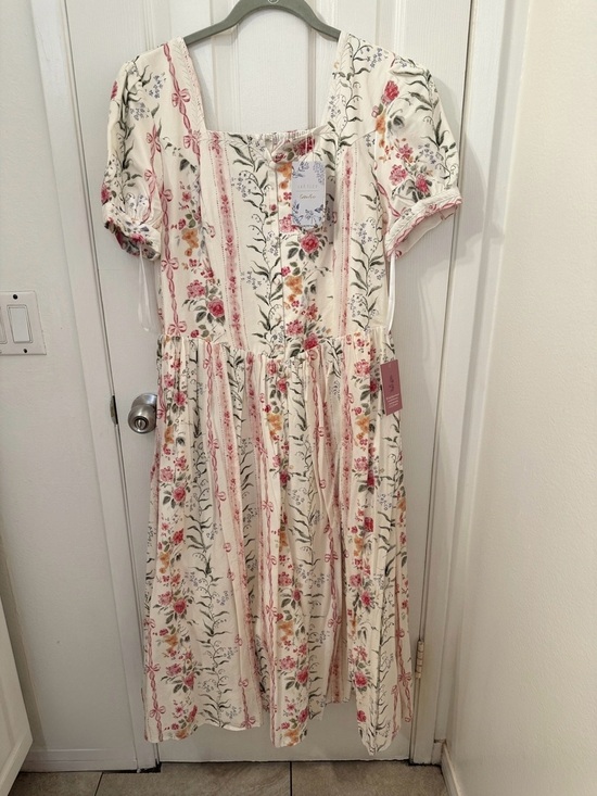 Ivy City Co Dresses & Skirts - Ivy City Co Cream Maxi Dress with Pink & Green Floral Print